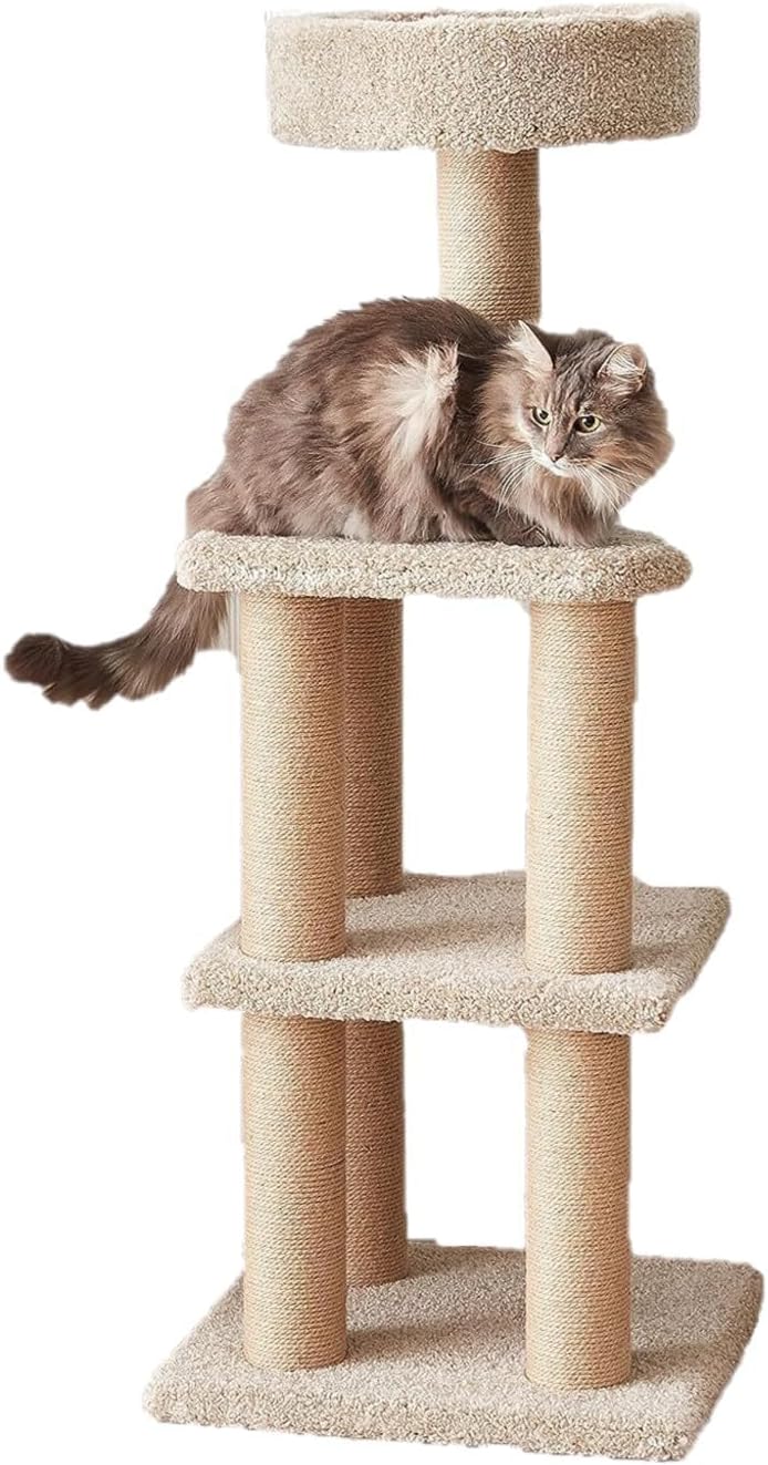 Amazon Basics Cat Tree Tower - Multi-Level Climbing Activity Center for Indoor Cats &amp; Kittens with Scratching Posts, Platform, Jute Rope, Large (45.9"H), Beige