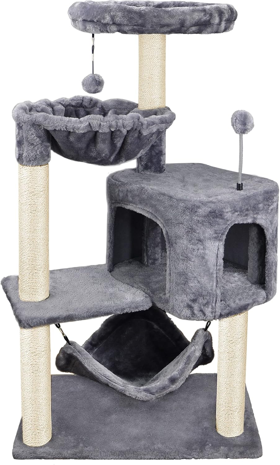YUNIQUE grey cat tree with cat condo and big hammock