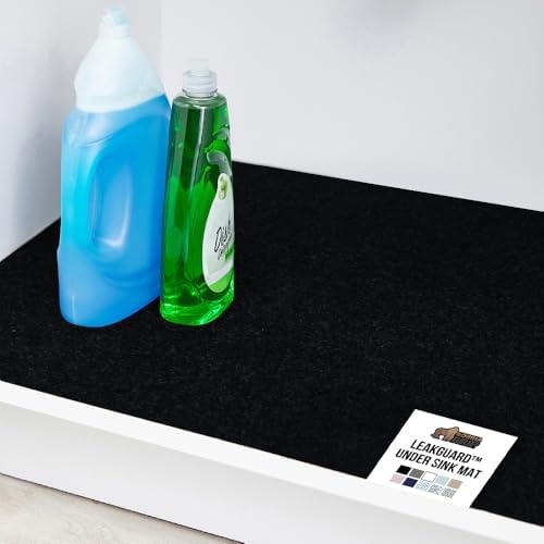 GORILLA GRIP LeakGuard Under Sink Mat for Kitchen Cabinet, 24x24 Black