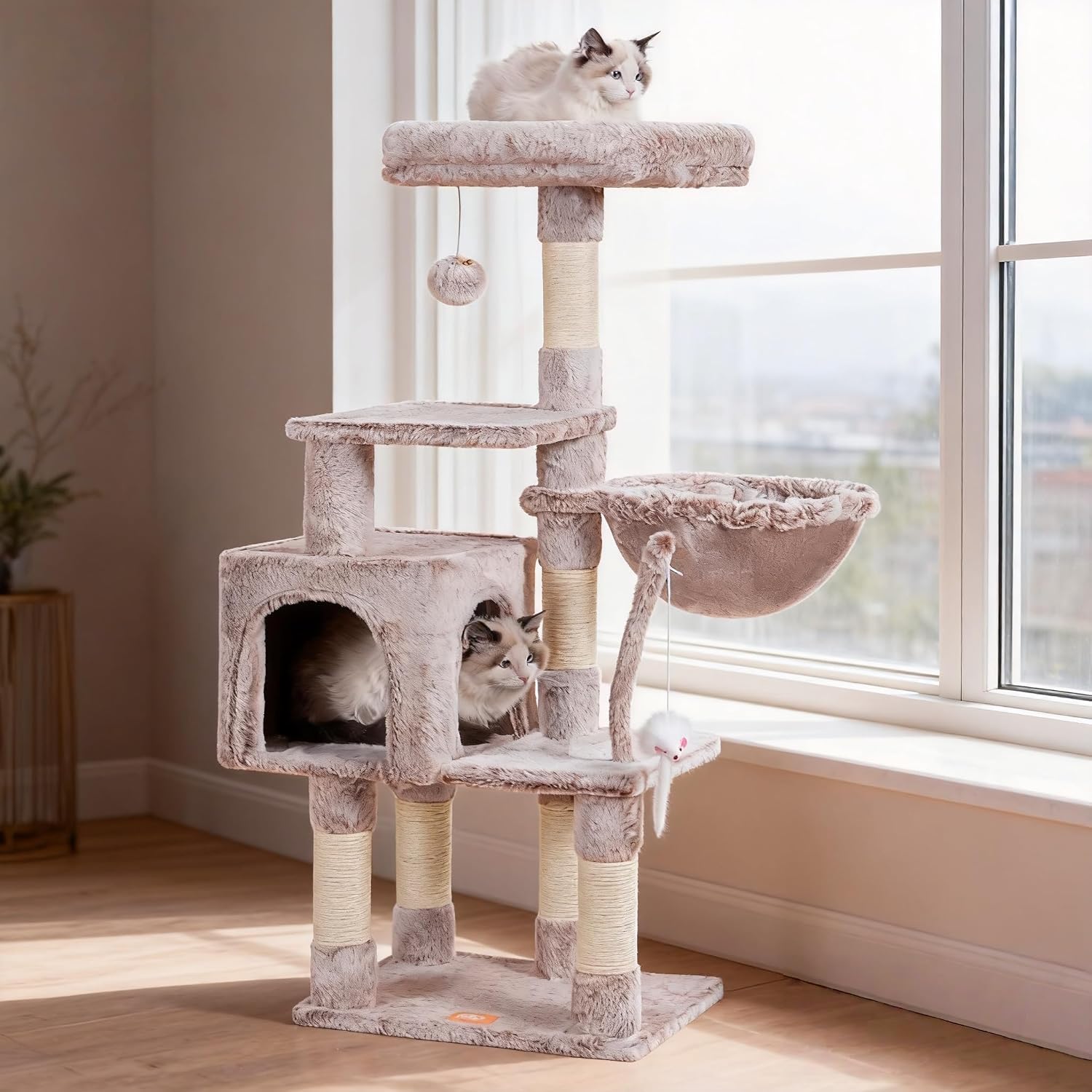 Heybly Cat Tree with Toy, 43.3 inch Cat Tower for Indoor Cats HCT004SMU