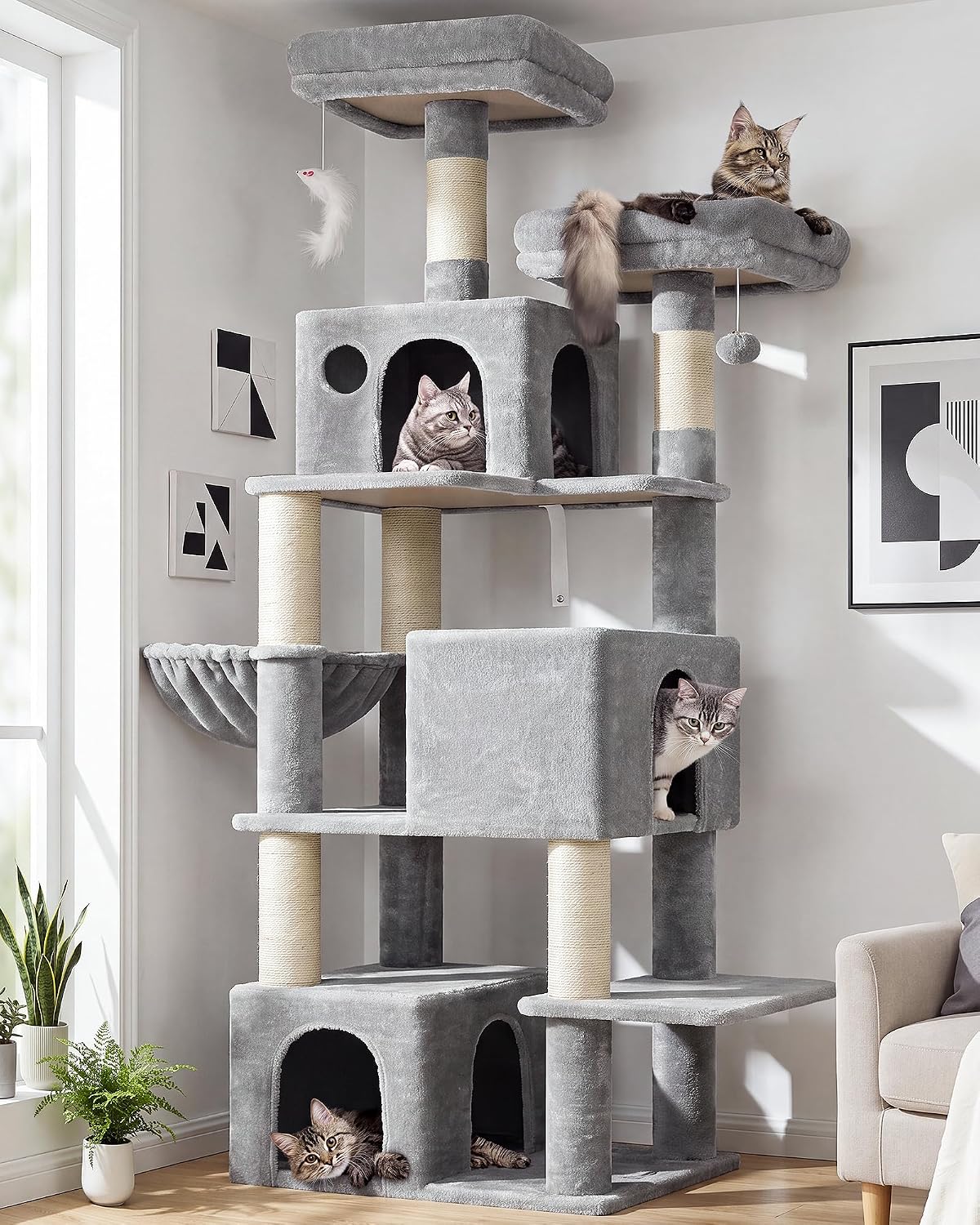 Globlazer F71 Cat Tree Tall, 71in Cat Tower for Indoor Cats, Light Gray
