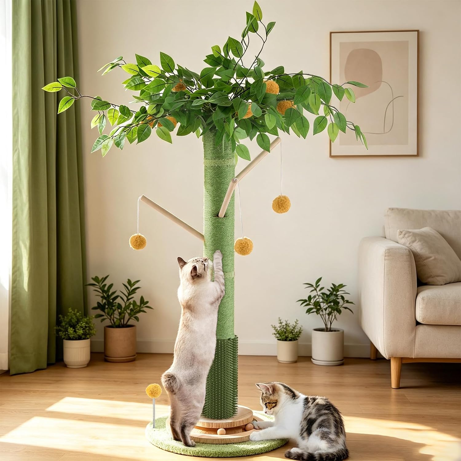 46" Tall Cat Scratching Post, Natural Sisal Cat Tree for Indoor Adult Cats