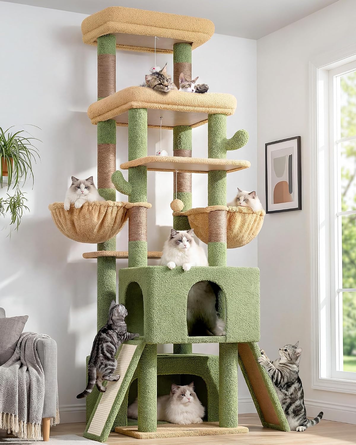 Globlazer Z78 Heavy Duty Cactus Cat Tree for 20lbs Large Adult Cats, Green